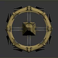 Intricate Symmetrical Mechanical Structure With Golden Frame Blue Decorative Accents And Geometric Top