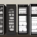 Modern Kitchen Storage Appliances With Glass Doors For Plates Cups And Wine Glasses