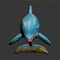 Vibrant Blue Dolphin Decorative Figurine With Glossy Surface And Pink Mouth Details