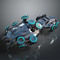 Futuristic Tech Vehicle With Blue Glowing Wheels And Mechanical Structure Design 3d model