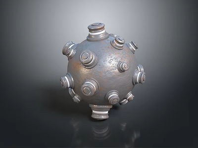 Ancient Spherical Metal Weapon With Rustic Bolts And Rugged Texture Design 3d model