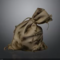 Worn Brown Cloth Bag With Stitched Details On Dark Reflective Background