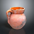 Handcrafted Orange Red Clay Jug Sculpture With Worn Texture And Handle 3d model