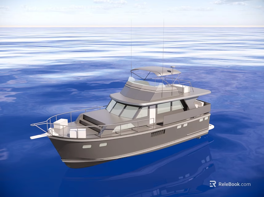 Gray Modern Yacht With Upper Deck And Windows Sailing On Blue Sea 3d model 
