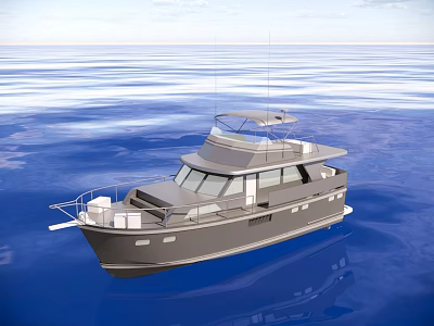 Gray Modern Yacht With Upper Deck And Windows Sailing On Blue Sea 3d model