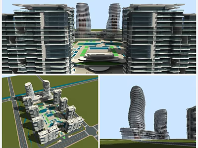 Modern High Rise Residential Buildings With Curved Architecture And Green Spaces 3d model
