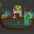 Colorful Red Eyed Frog in Natural Pond with Aquatic Plants and Stones