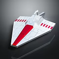 Modern White And Red Spaceship Model Featuring Angled Wings And Geometric Patterns 3d model