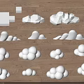 White Cloud Shaped Objects Arranged Neatly On Wooden Floor Surface 3d model