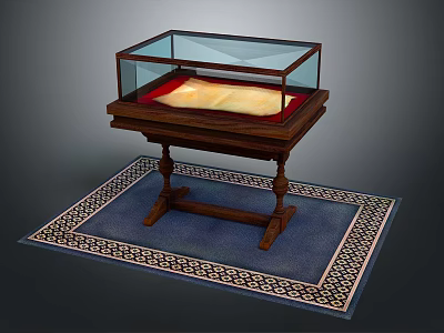 Wooden Display Cabinet With Glass Cover Red Lining On Patterned Rug 3d model