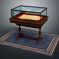 Wooden Display Cabinet With Glass Cover Red Lining On Patterned Rug