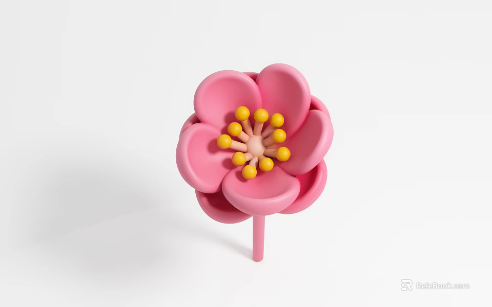 Beautiful Pink Flower With Pink Petals Yellow Center Pink Stem On White Background 3d model 
