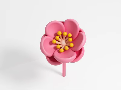 Beautiful Pink Flower With Pink Petals Yellow Center Pink Stem On White Background 3d model