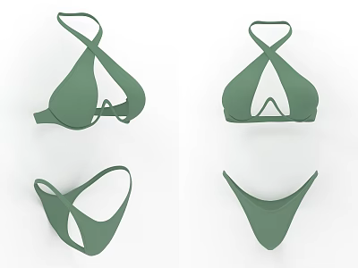 Green Bikini Swimwear With Triangle Top And High Cut Bottom Design 3d model