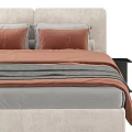 Modern Double Bed Interior Design With Orange Pillows Gray Bedspread And White Headboard 3d model