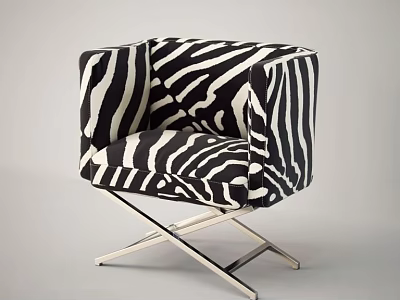 Stylish Single Seater Sofa with Zebra Pattern and Cross Metal Legs Design 3d model