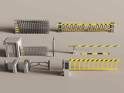 Road Facilities With Sliding Gates Yellow Black Striped Barriers And Guard Booths For Traffic Safety 3d model