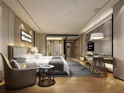 Elegant Modern Hotel Guest Room With King Bed Comfortable Seating And Decorative Elements 3d model