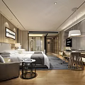 Elegant Modern Hotel Guest Room With King Bed Comfortable Seating And Decorative Elements