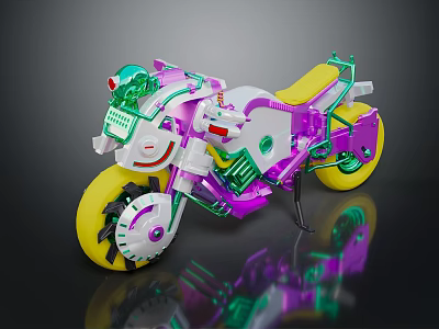 Vibrant Toy Motorcycle with Purple Green Accents and Yellow Wheels Design 3d model