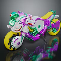 Vibrant Toy Motorcycle with Purple Green Accents and Yellow Wheels Design