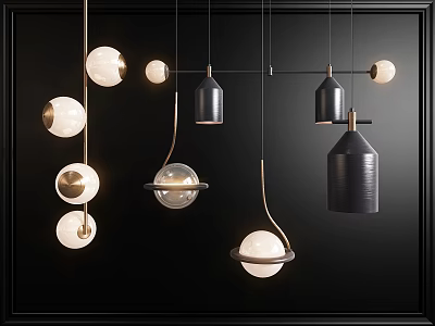 Modern Contemporary Pendant Lights With Spherical Glass And Metal Black White Designs For Interior Decoration 3d model
