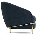 Navy Blue Velvet Single Sofa with Curved Armrests and Golden Metal Legs Modern Elegant Design