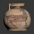 Ancient Painted Pottery Jar With Goat Motif Lid And Decorative Design