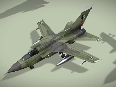 Green Camouflage Military Fighter Jet With German Insignia And Underwing Weapon Payloads 3d model
