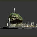 3D Rock Scene Setup With Moss Covered Surface And Support Pillars On Base