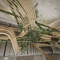 Bamboo Chandelier With Twisted Design And Green Plants In Modern Lobby Interior