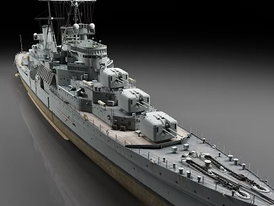 Detailed Model Of A Battleship With Turrets And Decks 3d model