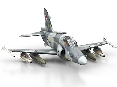 Military Gray Fighter Jet With Underwing Weapons And Cockpit Details 3d model