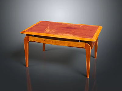 Modern Wooden Table For Home Use With Red Tabletop And Curved Legs 3d model