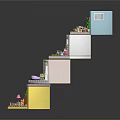 Cartoon Scenes of Colorful Hexagonal Houses with Miniature Rooms Including Bedroom and Living Room