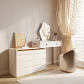 Elegant Modern White Dressing Table With Gold Legs Mirror Drawers And Decorative Chair Natural Light