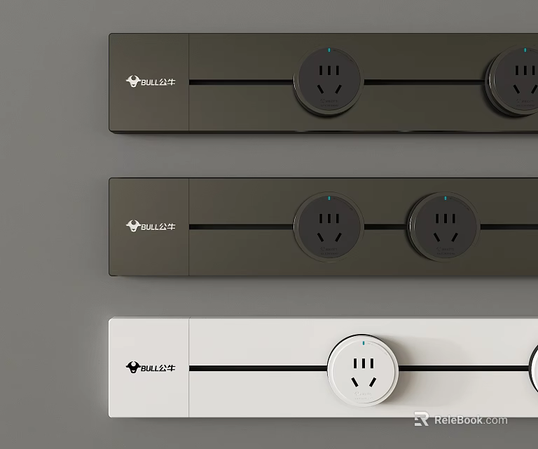 NULLLIFE Dark Gray And White Switch Panels With Dual Power Outlets For Modern Home 3d model 