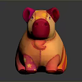 Colorful Striped Plush Piggy Bank With Orange Red Hues On Dark Background