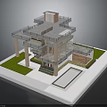 Modern Multi Level Building With Flat Roof Terrace Balcony Lawn And Stone Steps