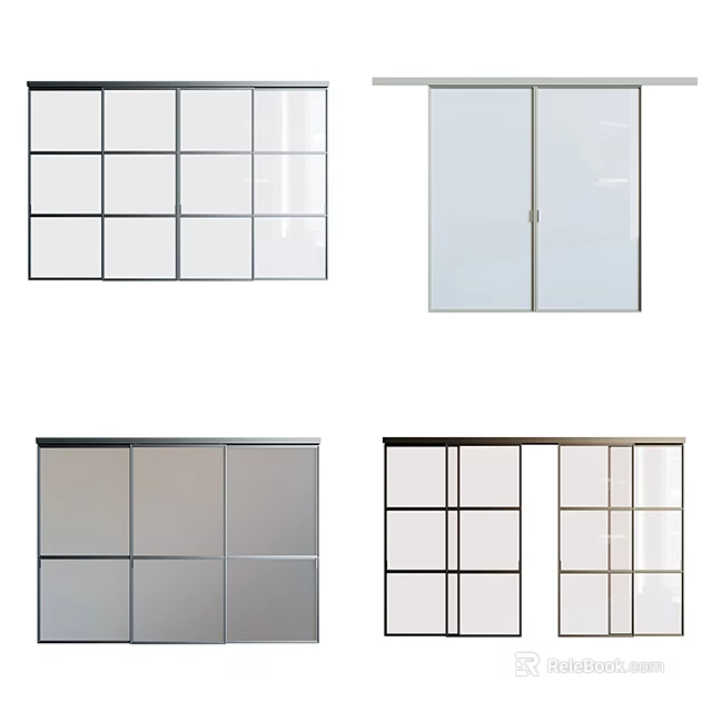 Modern Glass Interior Doors With Grid And Solid Frame Design Styles 3d model 