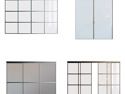 Modern Glass Interior Doors With Grid And Solid Frame Design Styles 3d model