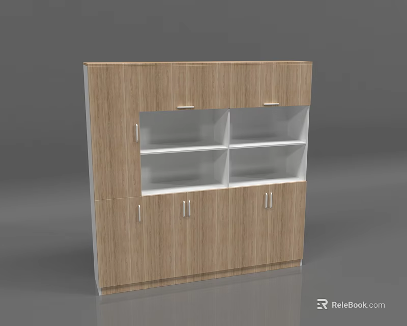 Modern Wooden Bookcase With Open Shelves And Cabinet Storage Interior Design 3d model 