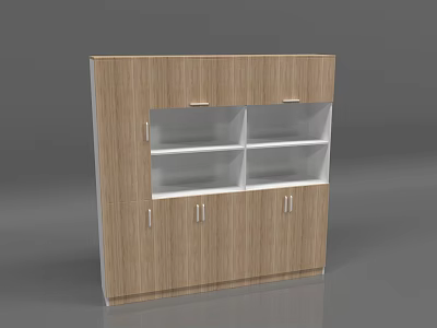 Modern Wooden Bookcase With Open Shelves And Cabinet Storage Interior Design 3d model