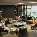 Modern Living Room Design With Sofa Coffee Table Set Throw Pillows And City View