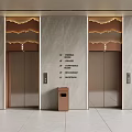 Modern Elevator Design With Marble Walls Decorative Light Strips And Trash Bin 3d model