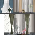 Stylish Curtains in Blue and Green Striped Patterns with Plants and Decorations for Modern Interior