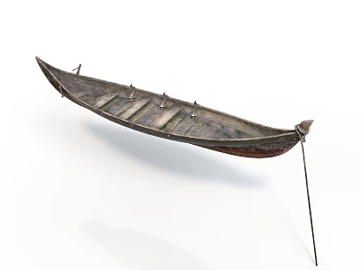 Realistic style canoe canoe hull oar rack rope bow stern wood board structure traditional boat hand carved wood texture 3d model