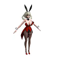 Blonde Haired Woman In Red Bunny Costume With Black Stockings And Red Heels