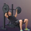 Man Performing Intense Barbell Bench Press Workout On Weight Bench 3d model