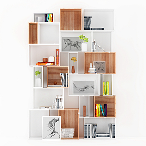 Nordic Bookcase Simple Storage Cabinet Bookcase Furnishings Combination 3d model